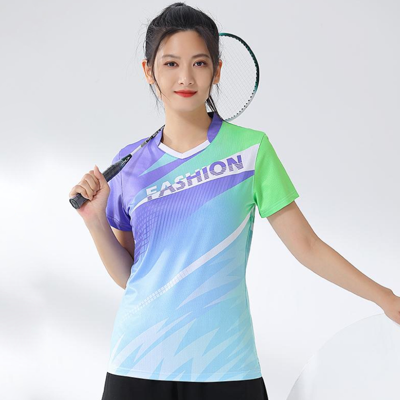 Badminton Jersey - 여자 배드민턴 셔츠, 프린트 골프웨어, 속건성